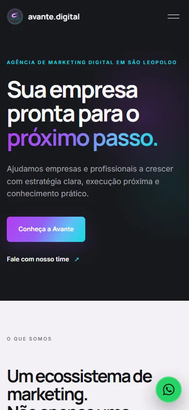 Captura mobile do site Avante Digital