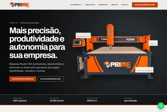Captura do site Prime CNC