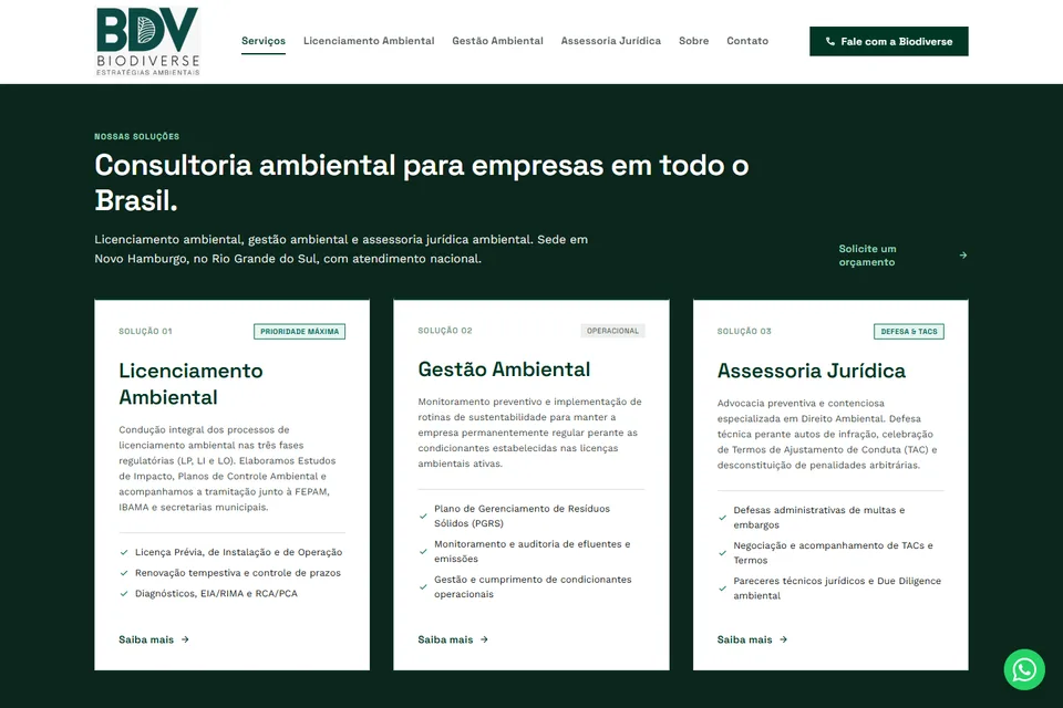 Captura desktop do site Biodiverse